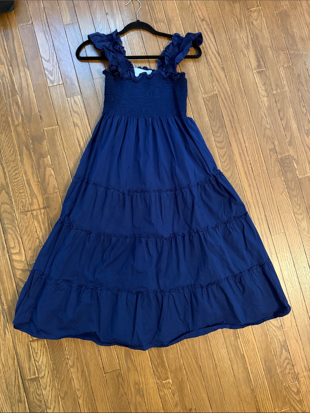 Hill House Navy Ruffle Strap Tiered Maxi Dress